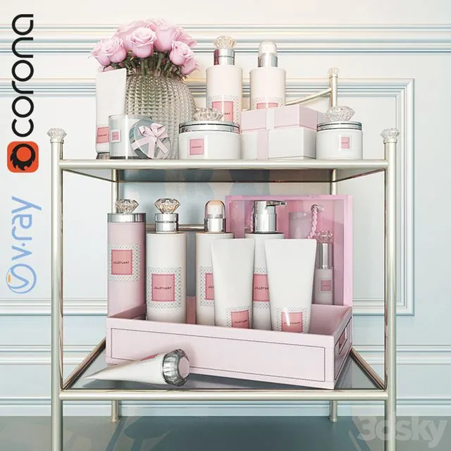 Side table with makeup Table with cosmetic set 3D Model
