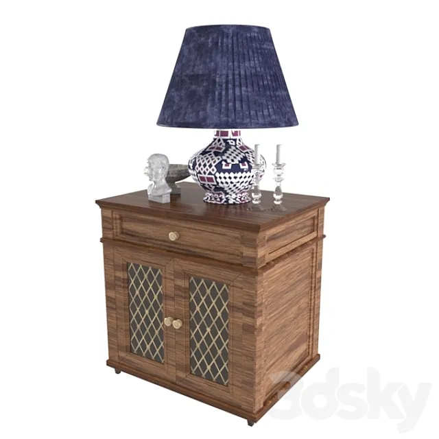 Sideboard with sculpture and bedside lamp 3D Model