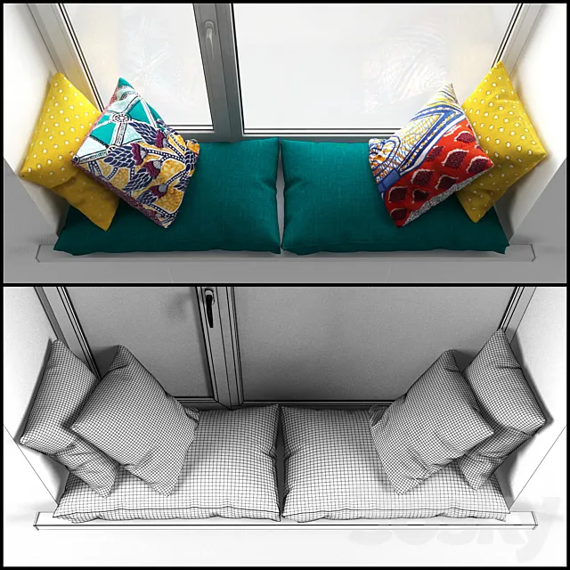 Sidushka on the window sill with cushions 3DModel