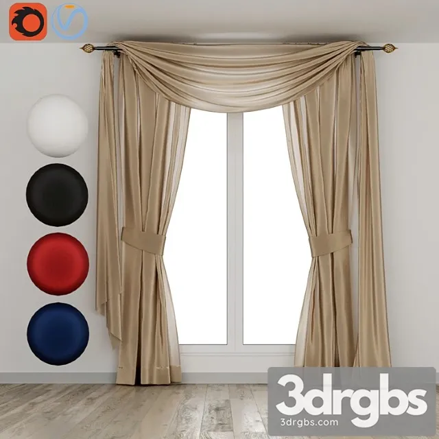 Silk curtains with lambrequin 3D Model Free