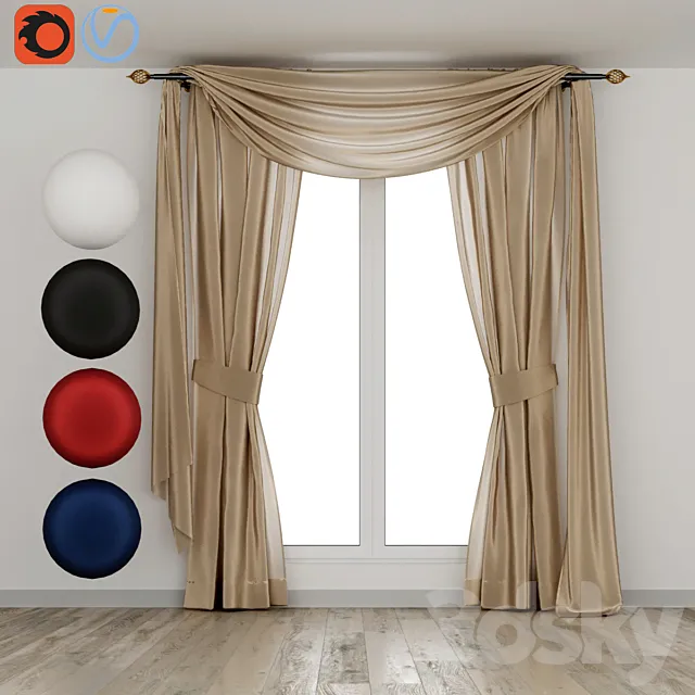 Silk curtains with lambrequin 3DModel