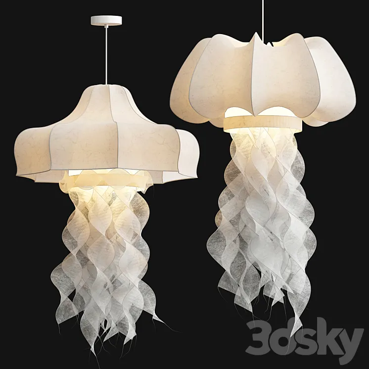 Silk Fabric Jellyfish Pendant Light 3D Model Free