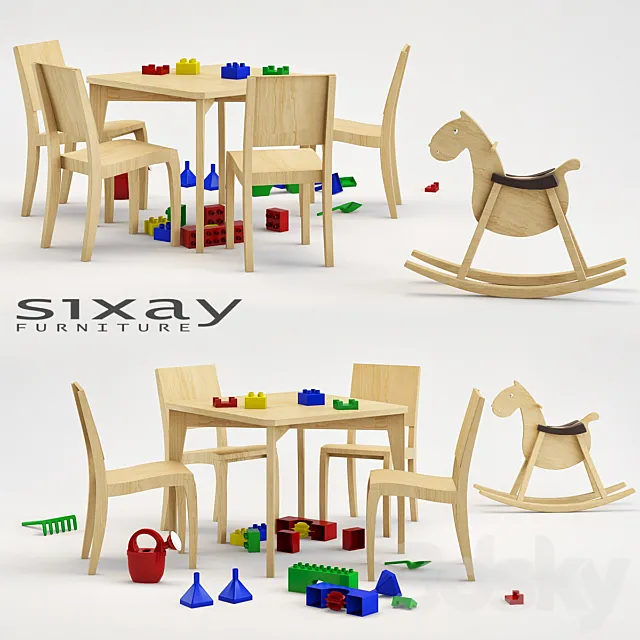 Silla apilable de madera para ninos 3D Model