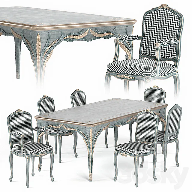 Silvano Grifoni Table and Chair Set 3D Model