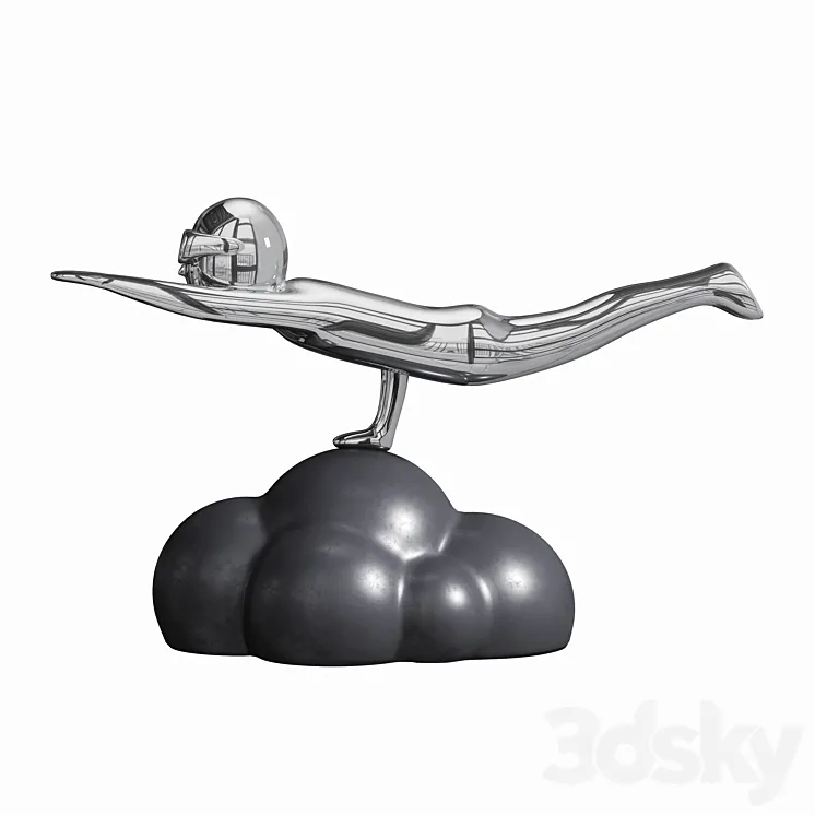Silver flying figure sculpture ornaments 3D Model Free