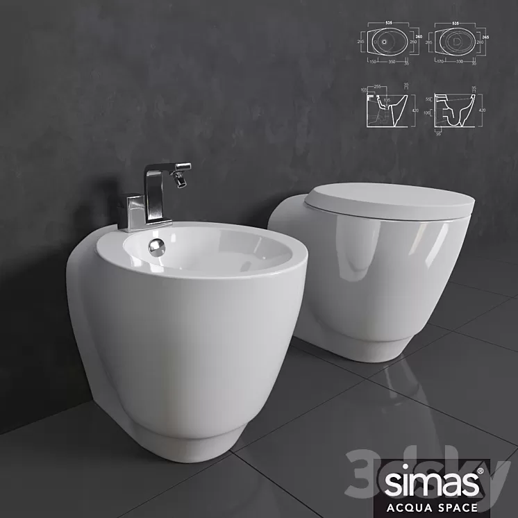 Simas bidet and toilet Bohémien 3D Model