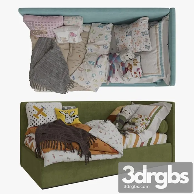 Single Beds 02 Girls and Boy 3D Model Free