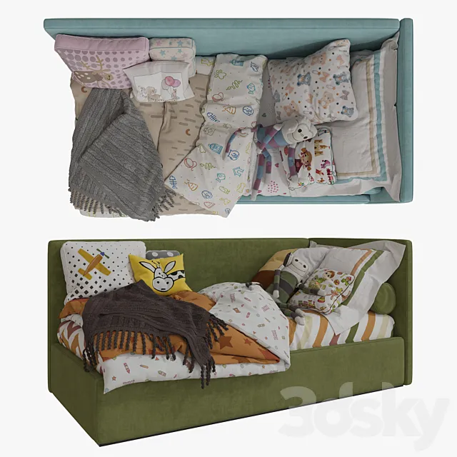 Single Beds 02 Girls and Boy 3DModel