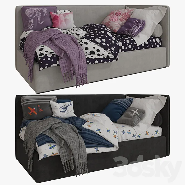 Single Beds 03 GIRLS and BOY 3D Model