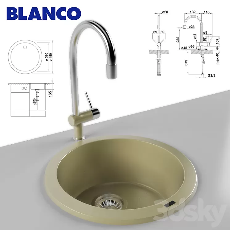 Sink and Faucet BLANCO RONDO BLANCO FILO-S 3D Model