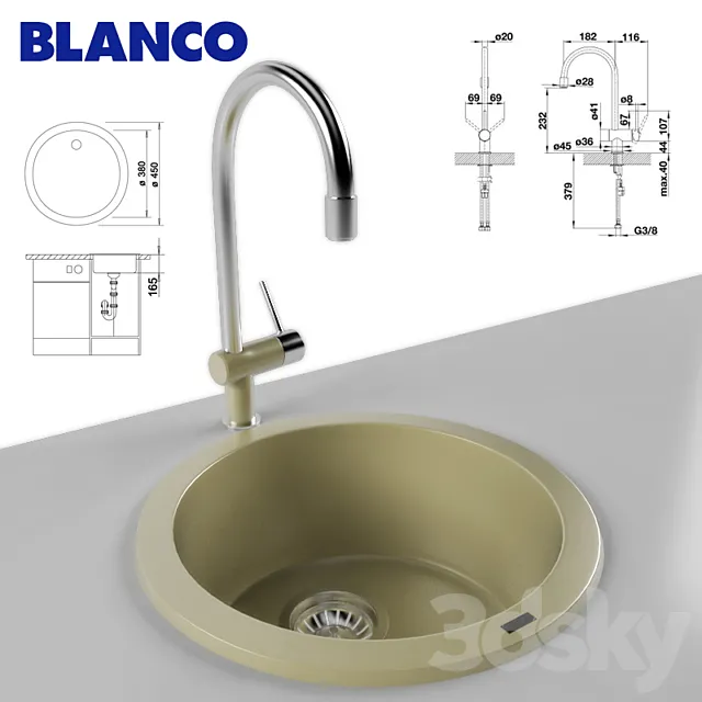 Sink and Faucet BLANCO RONDO BLANCO FILO-S 3DModel