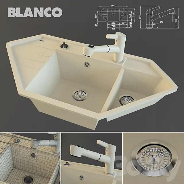 Sink Blanco LEXA 9E and mixer BLANCO ELIPSO-S II 3D Model
