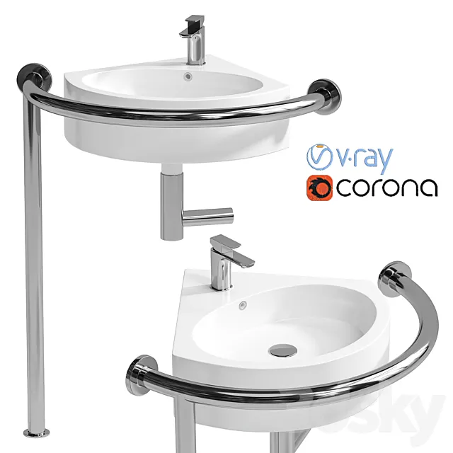 Sink DS IF35 corner 450x400x120 mm with handrail (right) and DS3 mixer Equipment for the disabled Free Download
