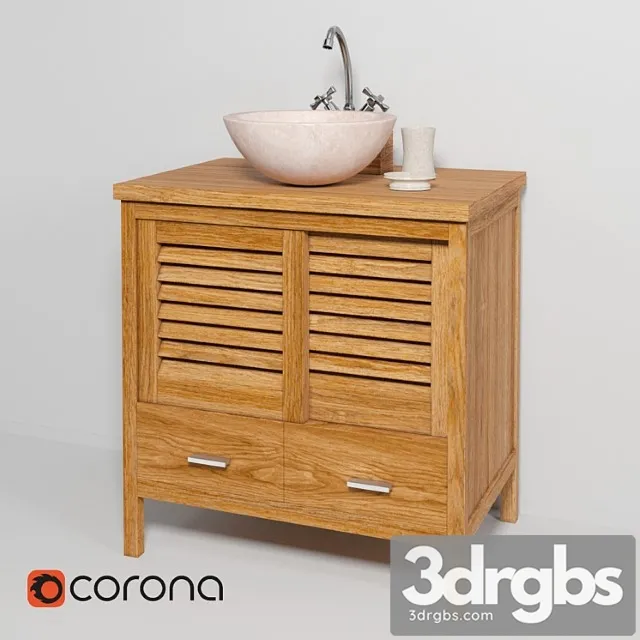 Sink Made of Natural Marble Teak House Round White 3D Model Free