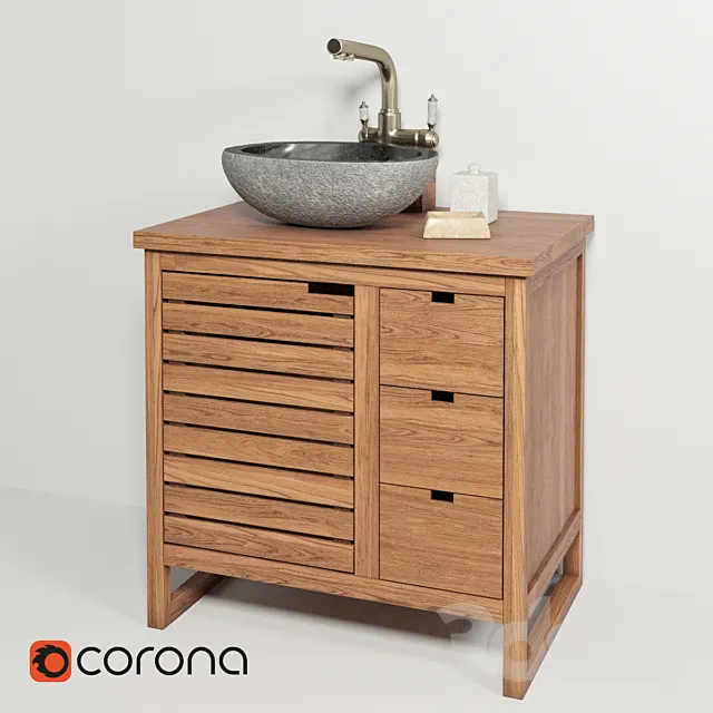 Sink made of natural river stone Stone Teak House. cabinet Gourdon 80. mixer Lemark LM4861B 3DModel
