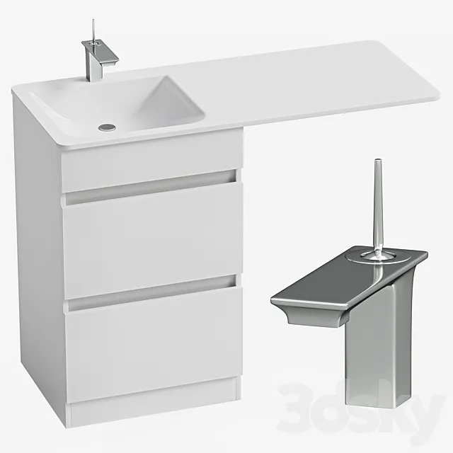 Sink over washing machine with cabinet AQWELLA FORMA 115 L 3D Model