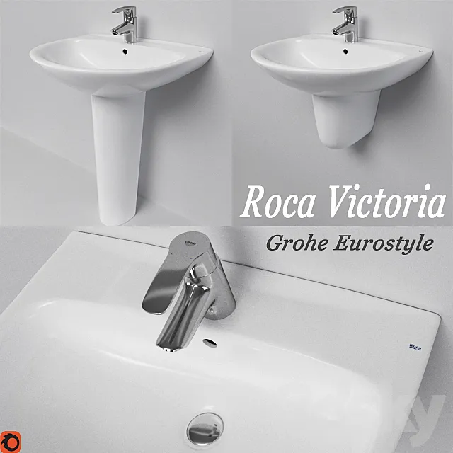 Sink Roca Victoria mixer Grohe Eurostyle 3D Model