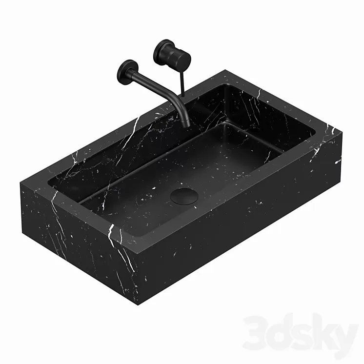 Sink (washbasin) Biruta black marble and mixer Solitario 3D Model