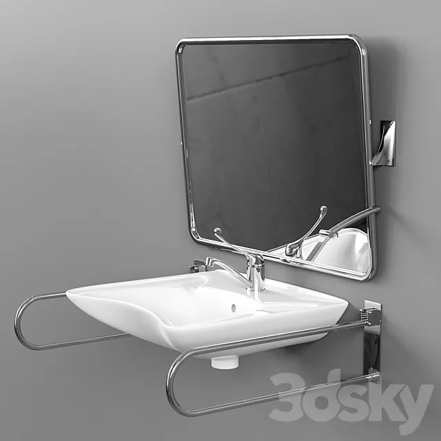 Sink with mirror and handrails 3D Model