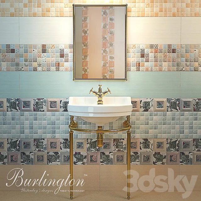 Sink with podstolya Burlington Edwardian B6 A11GOL mirror faucet Birkenhead tiles Saloni Calypso 3D Model