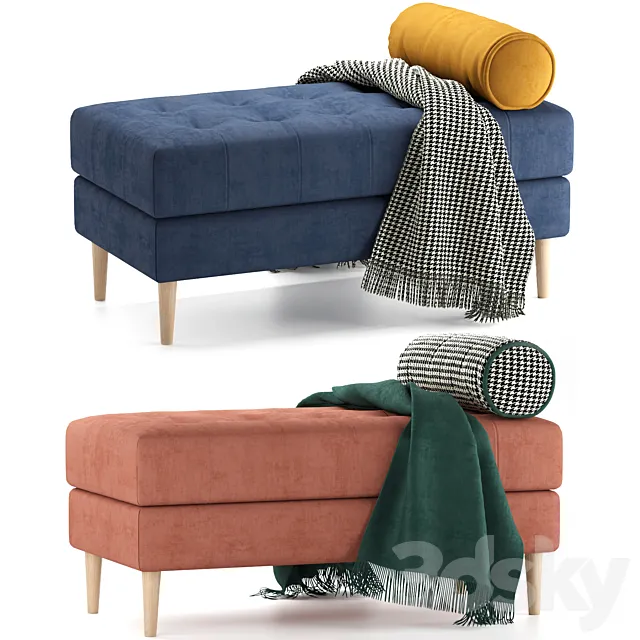 Siteno bench in 4 colors (Barhat Emerald _ Barhat Blue _ Salmon _ Velvet Ocean) by Divanru 3D Model