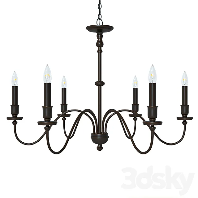 Six light chandelier in matte black 3D Model
