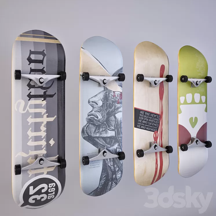 Skateboard wall decor 3D Model