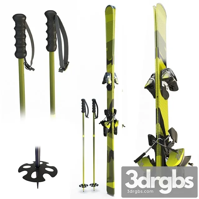 Skis and sticks 3D Model Free