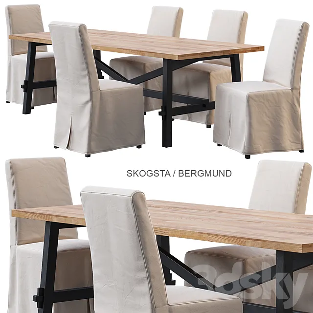 SKOGSTA _ BERGMUND IKEA table and chair 3D Model