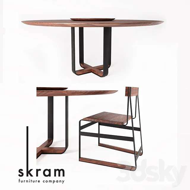 SKRAM _ piedmont round dining table _ piedmont # 3 chair 3D Model