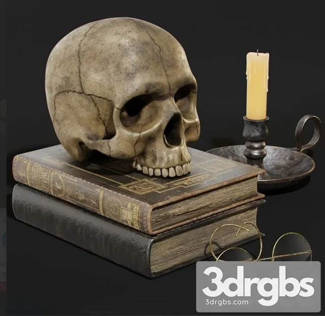Skull And Books 3D Model Free