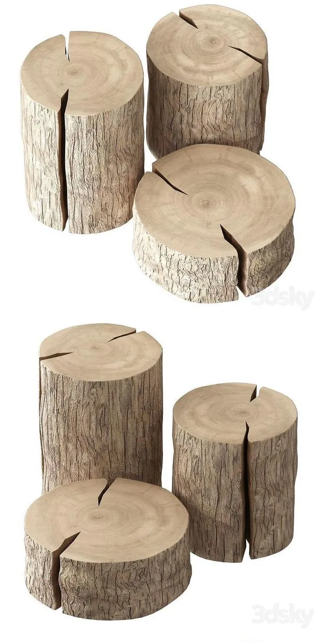 Slab coffee tables set 3D Model