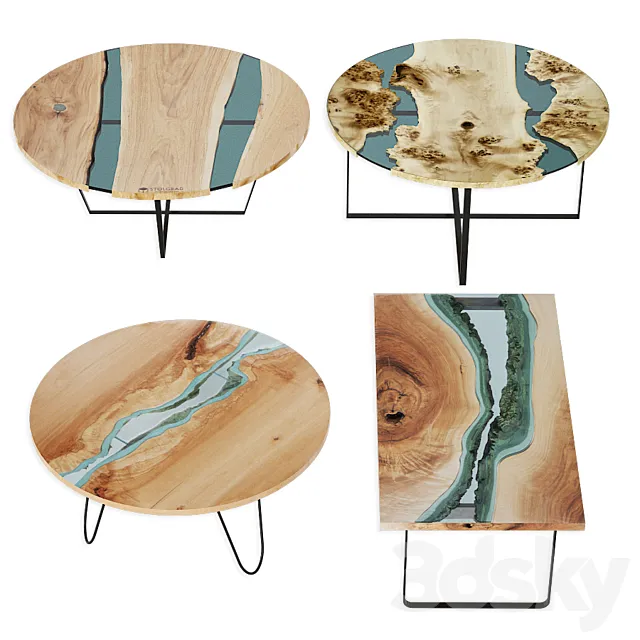 Slab tables set river 3D Model