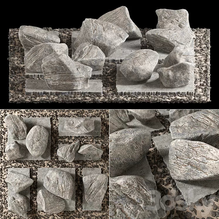 Slab tile gravel monument n1 / Square with stones monument 3D Model