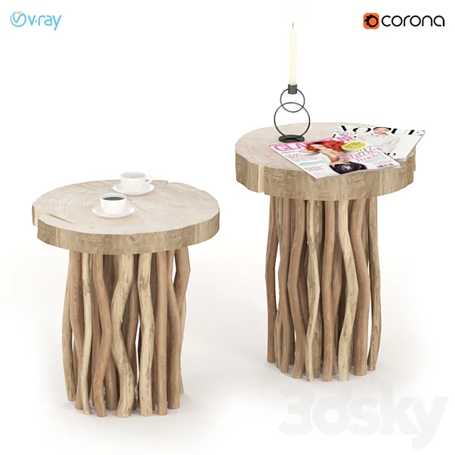 Slabs on wooden legs. 3D Model