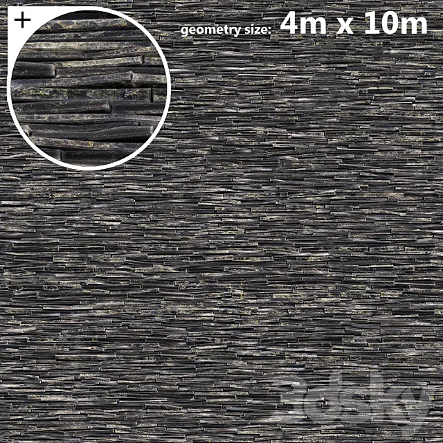 Slate Stone Wall 4x10m 3D Model