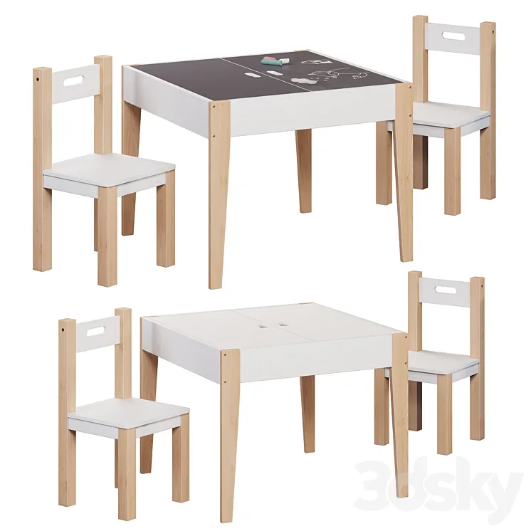 Slate Table Set with Storage and Chairs Belfy Kids 3D Model Free