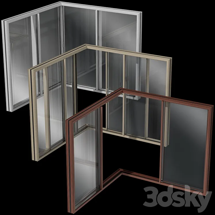 Sliding Corner Stained Glass Aluminum Windows 3D Model Free