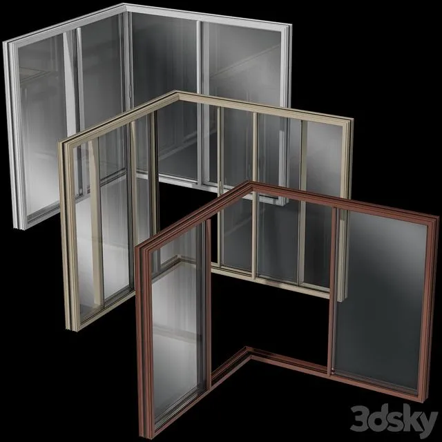 Sliding Corner Stained Glass Aluminum Windows 3D Model