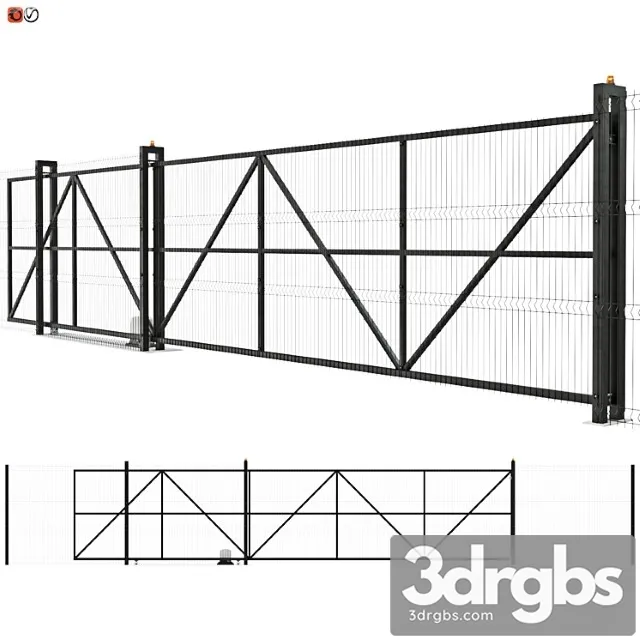 Sliding industrial mesh gates 3D Model Download
