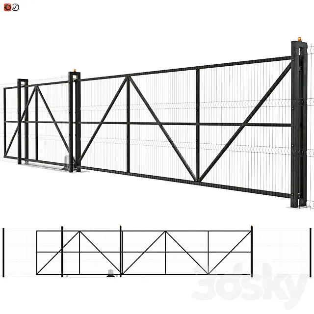 Sliding industrial mesh gates 3D Model