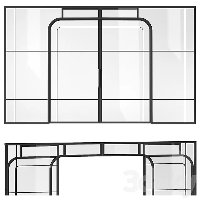 Sliding partition made of metal and glass 3D Model