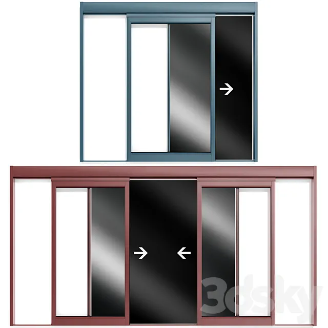 Sliding stained glass aluminum automatic door 3D Model