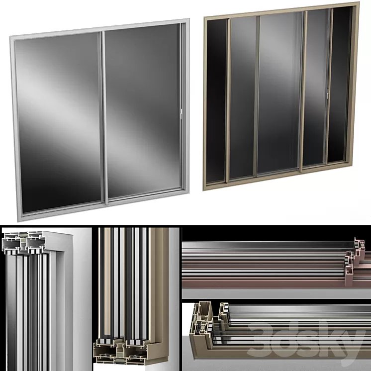 Sliding Stained Glass Aluminum doors 3D Model Free