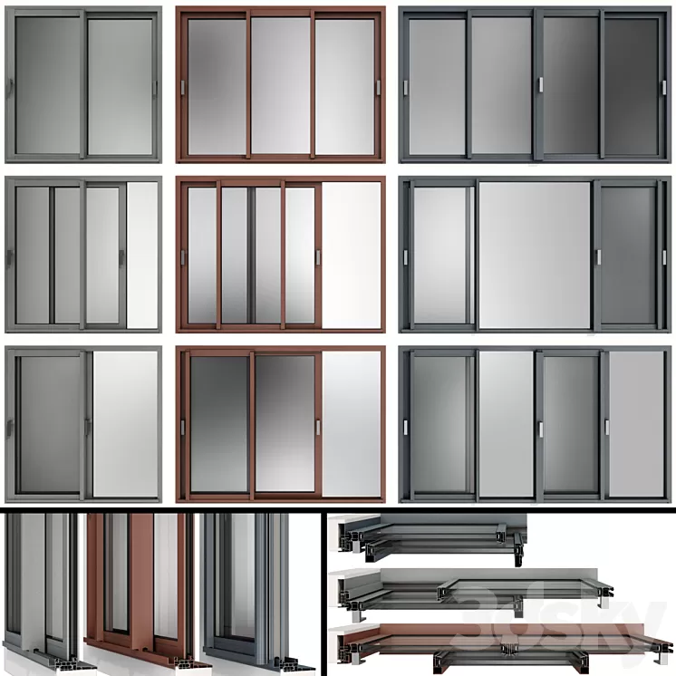 Sliding Stained Glass Aluminum Windows 3D Model