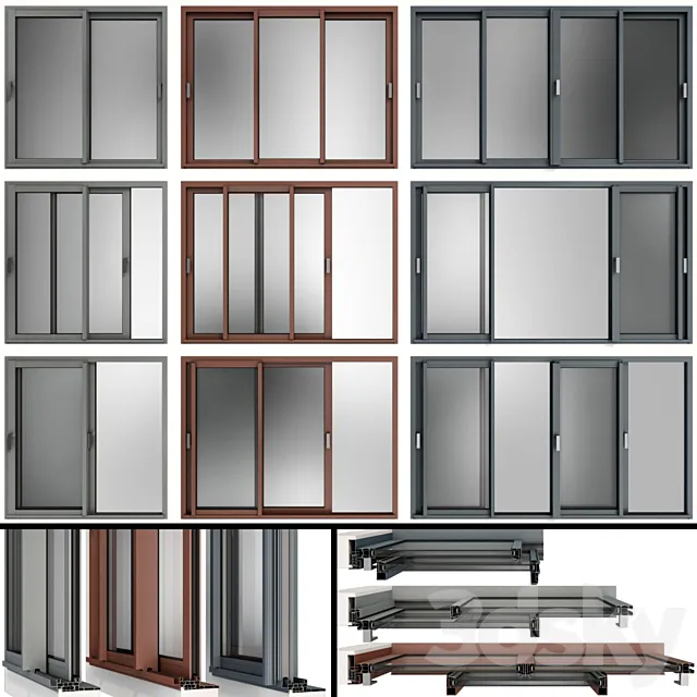 Sliding Stained Glass Aluminum Windows 3DModel