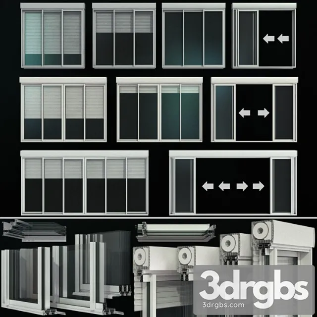 Sliding stained glass doors with roller shutters 3D Model Free