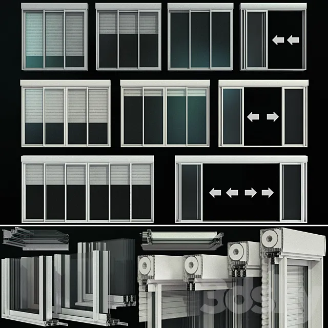 Sliding stained glass doors with roller shutters 3DModel
