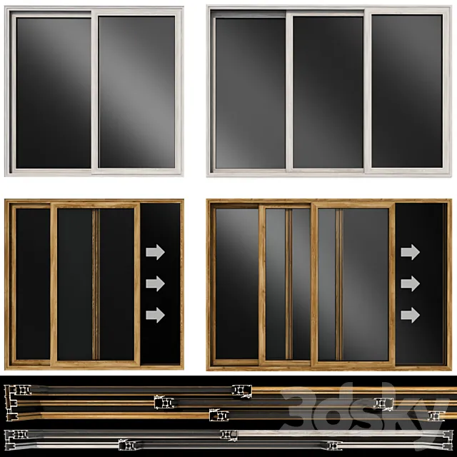 Sliding stained glass wooden doors 3DModel