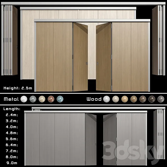 Sliding wooden partition wall 3D Model